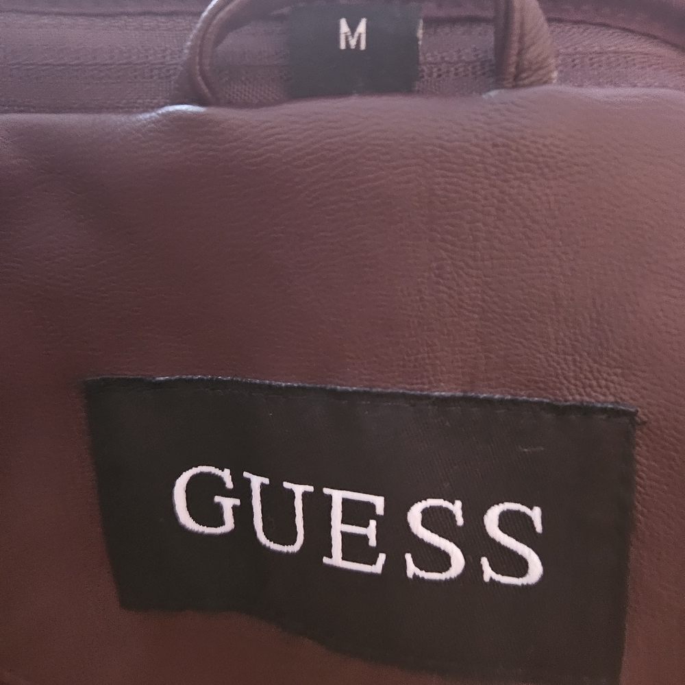 GUESS Burgandy Faux Leather Moto Jacket - Size Medium - Picture 9 of 11
